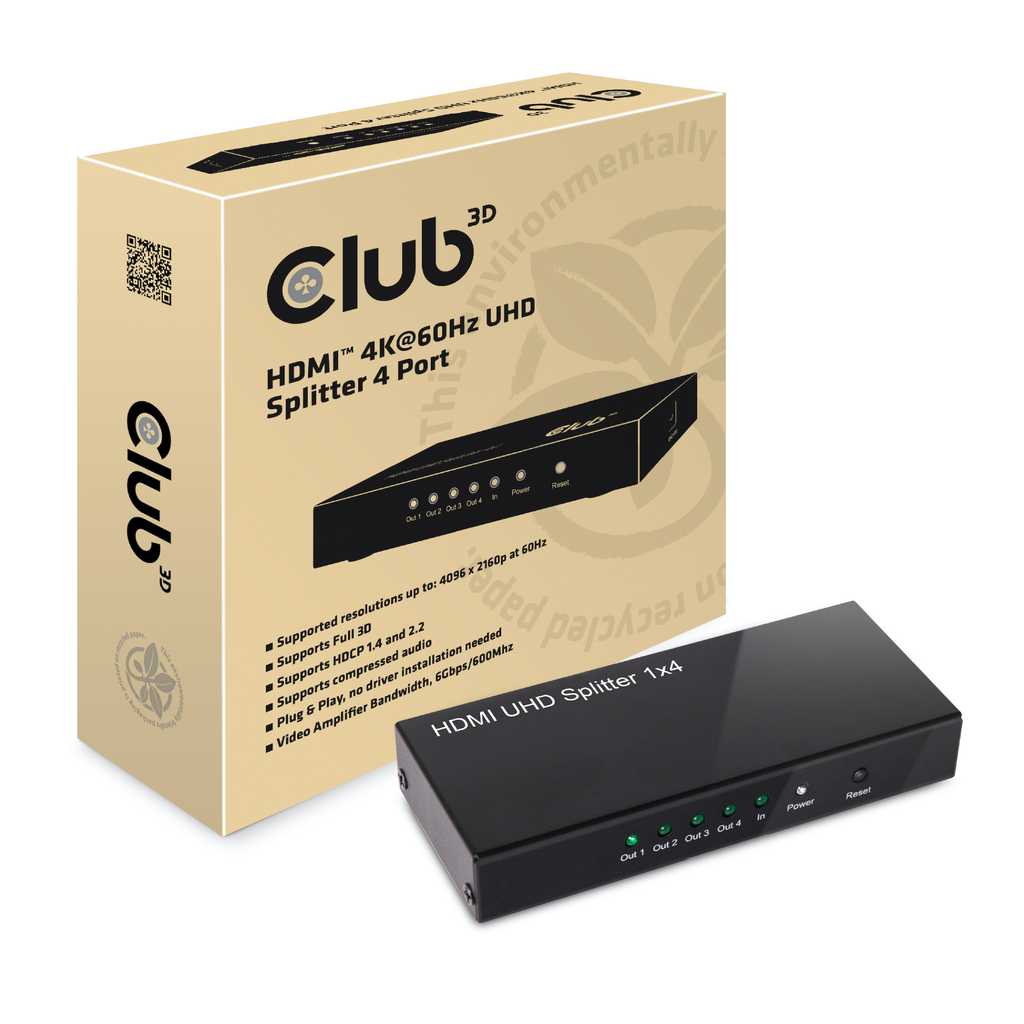 Club 3D HDMI 2.0 UHD SPLITTER 4 PORTS 4K 60Hz