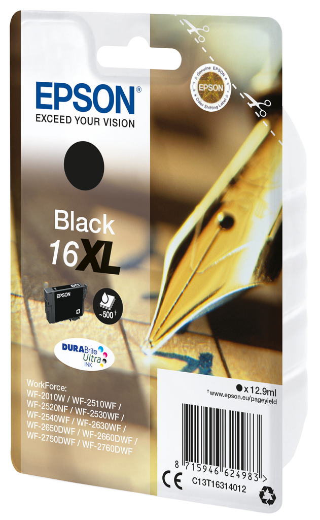 Epson Pen and crossword Singlepack Black 16XL DURABrite Ultra Ink - Hohe (XL-) Ausbeute - Tinte auf Pigmentbasis - 12,9 ml - 500 Seiten - 1 Stück(e)