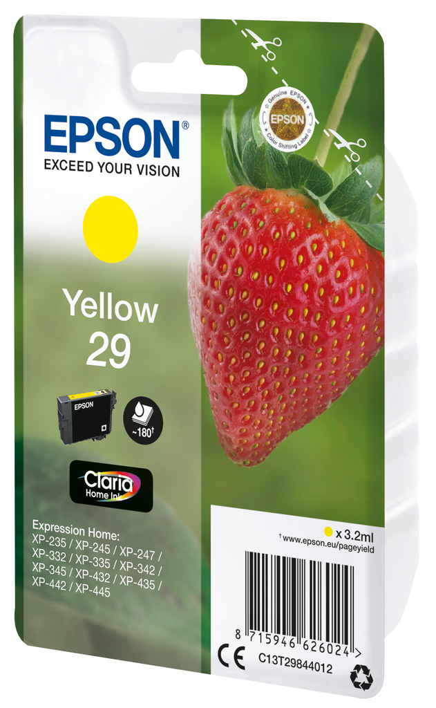 Epson Strawberry Singlepack Yellow 29 Claria Home Ink - Standardertrag - Tinte auf Pigmentbasis - 3,2 ml - 180 Seiten - 1 Stück(e)