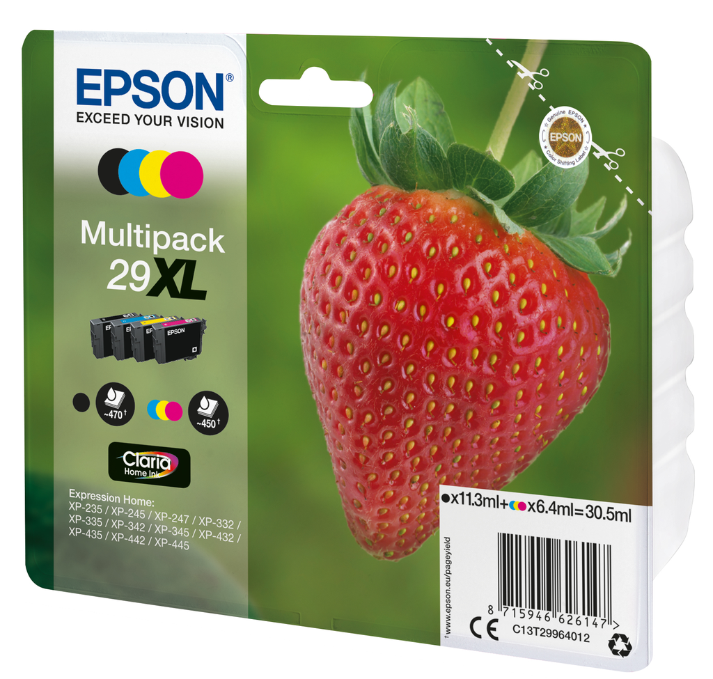 Epson Strawberry Multipack 4-colours 29XL Claria Home Ink - Hohe (XL-) Ausbeute - Tinte auf Pigmentbasis - 11,3 ml - 6,4 ml - 4 Stück(e) - Multipack