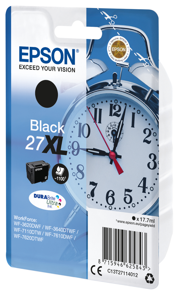 Epson Alarm clock Singlepack Black 27XL DURABrite Ultra Ink - Hohe (XL-) Ausbeute - Tinte auf Pigmentbasis - 17,7 ml - 1100 Seiten - 1 Stück(e)