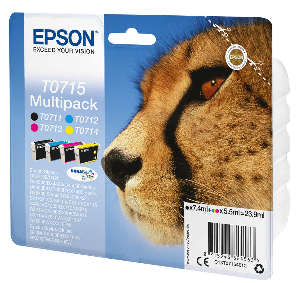 Epson Multipack 4 Farben T0715 - DURABrite Ultra Ink - Standardertrag - Tinte auf Pigmentbasis - 7,4 ml - 5,5 ml - 4 Stück(e) - Multipack