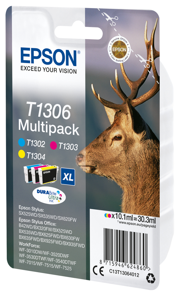 Epson Stag Multipack 3 Farben T1306 DURABrite Ultra Ink - Hohe (XL-) Ausbeute - Tinte auf Pigmentbasis - 10,1 ml - 3 Stück(e) - Multipack