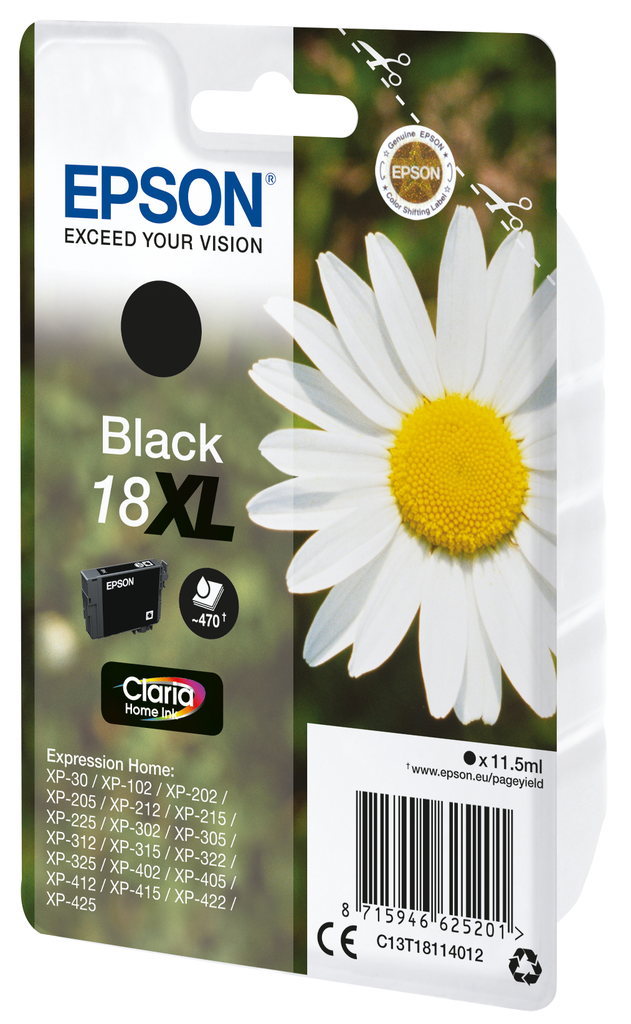 Epson Daisy Singlepack Black 18XL Claria Home Ink - Hohe (XL-) Ausbeute - Tinte auf Pigmentbasis - 11,5 ml - 470 Seiten - 1 Stück(e)