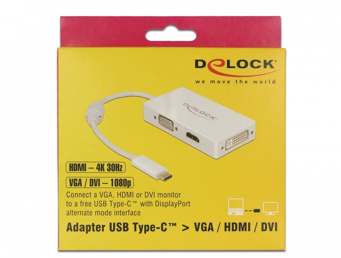Delock 63924 - USB Type-C - 3840 x 2160 Pixel - Weiß - 60 Hz - 0,13 m - Windows 10,Windows 7,Windows 8.1
