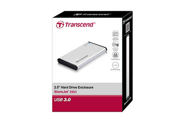 Transcend StoreJet 25S3 - HDD / SSD-Gehäuse - 2.5 Zoll - Serial ATA III - 6 Gbit/s - USB Konnektivität - Silber