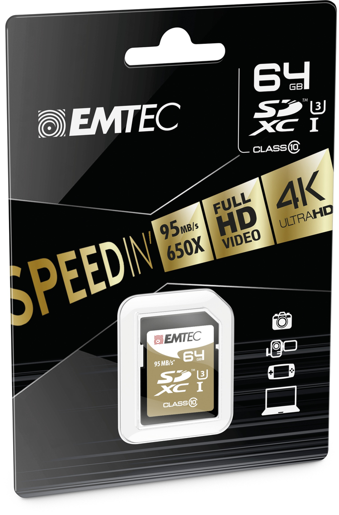 EMTEC ECMSD64GXC10SP - 64 GB - SDXC - Klasse 10 - 95 MB/s - 90 MB/s - Schwarz