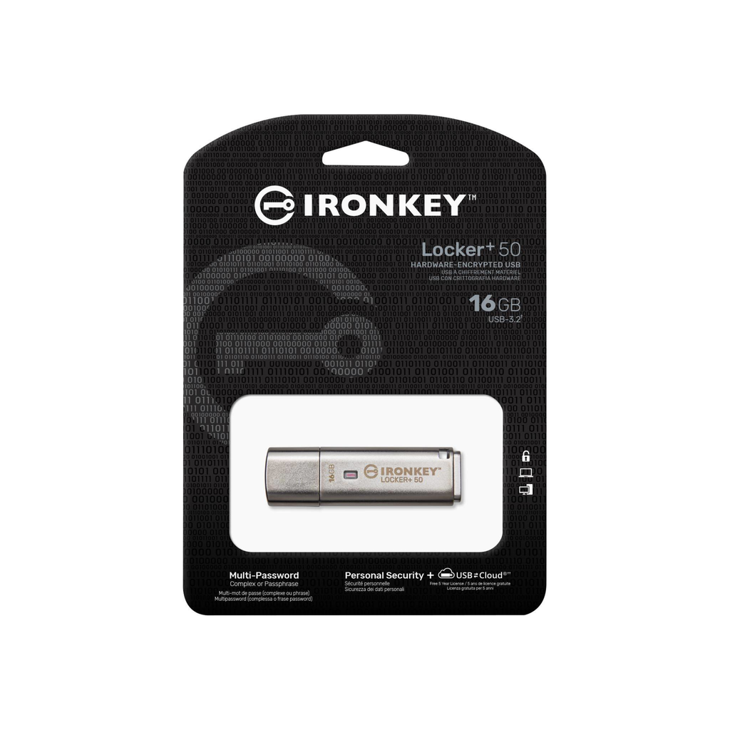 Kingston 16GB USB 3.2 IronKey Locker+ 50 AES USB w/256bit Encryption - 16 GB