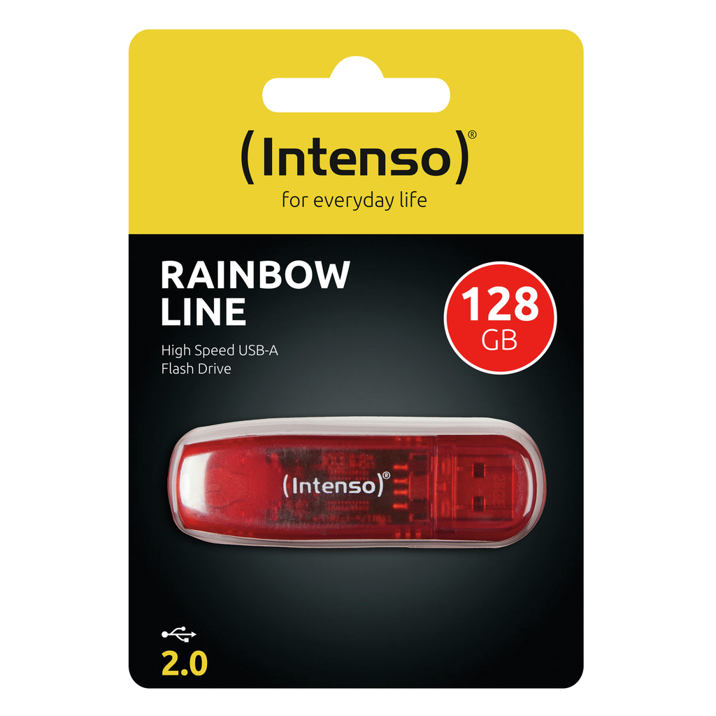 Intenso Rainbow Line - 128 GB - USB Typ-A - 2.0 - 28 MB/s - Kappe - Rot - Transparent