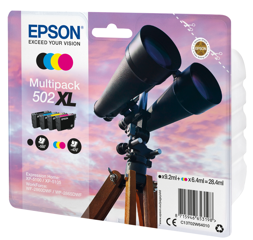 Epson Multipack 4-colours 502XL Ink - Hohe (XL-) Ausbeute - Tinte auf Pigmentbasis - Tinte auf Farbstoffbasis - 9,2 ml - 6,4 ml - 4 Stück(e)