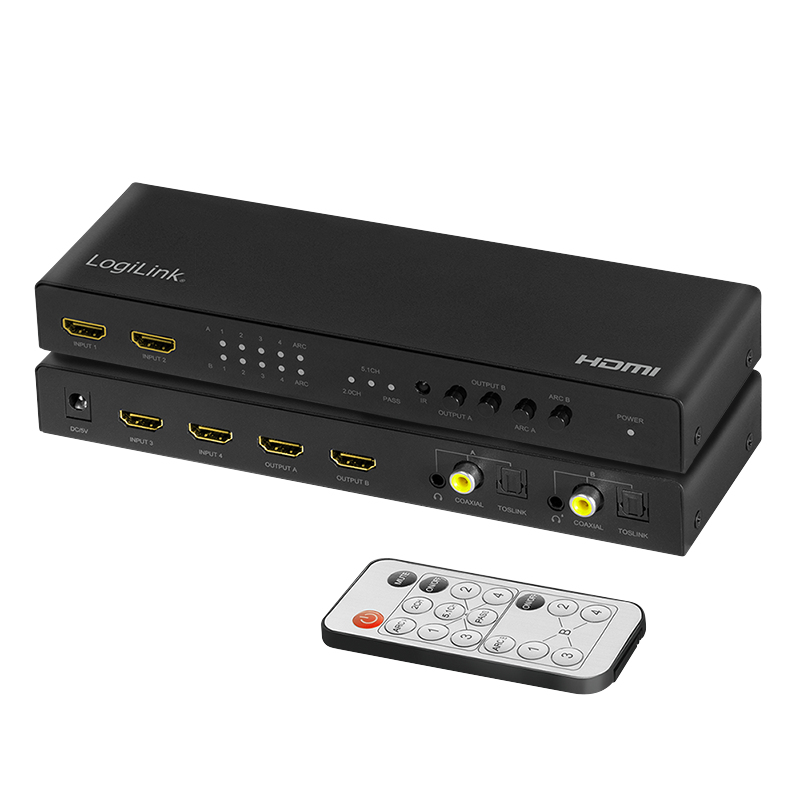 LogiLink HD0049 - HDMI-Matrix-Switch 4x2-Port 4K/60 Hz Scaler