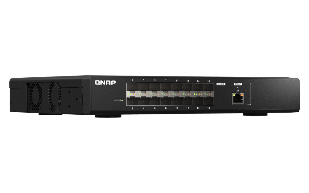 QNAP 1 port 10GbE RJ4 16 ports GbE SFP28 web