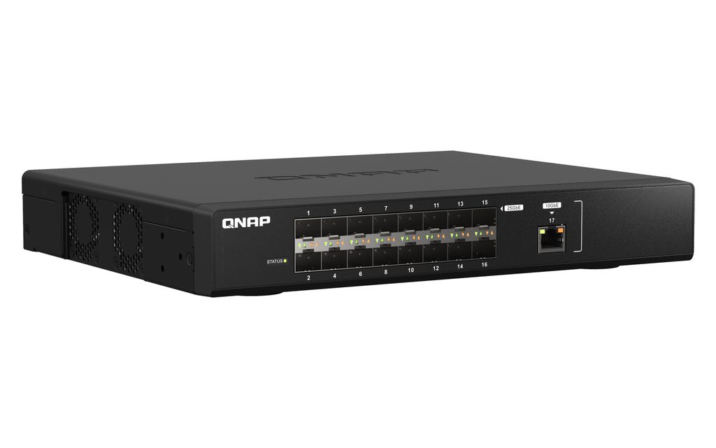 QNAP 1 port 10GbE RJ4 16 ports GbE SFP28 web