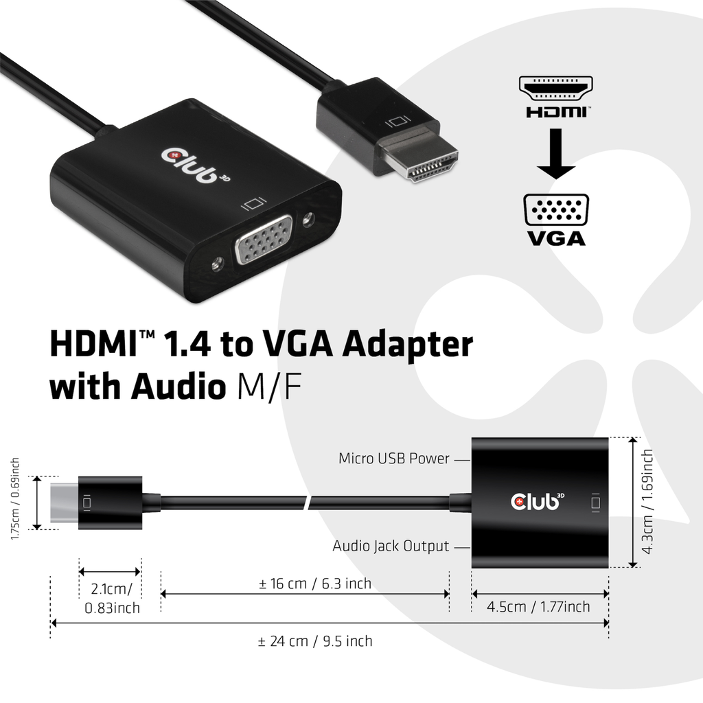 Club 3D Adapter HDMI 1.4> VGA mit Audio St/Bu - Adapter - Audio/Multimedia