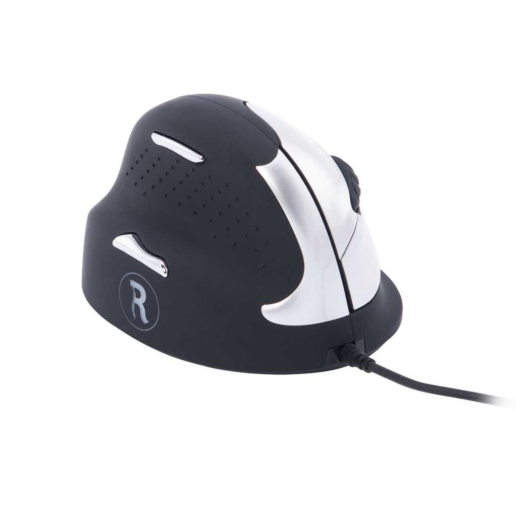 R-Go HE Break Mouse - Ergonomische Maus - Anti-RSI-Software - Mittel (Handlänge 165-185mm) - Linkshändig - Kabelgebunden - Linkshändig - Vertikale Ausführung - USB Typ-A - 3500 DPI - Schwarz - Silber