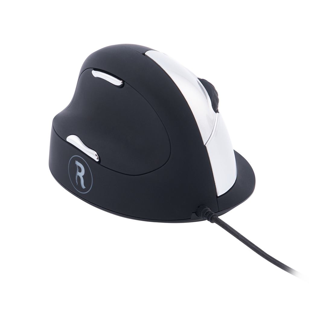 R-Go HE Break Mouse - Ergonomische Maus - Anti-RSI-Software - Groß (Handlänge über 185mm) - Linkshändig - Kabelgebunden - Linkshändig - Vertikale Ausführung - USB Typ-A - 2500 DPI - Schwarz - Silber