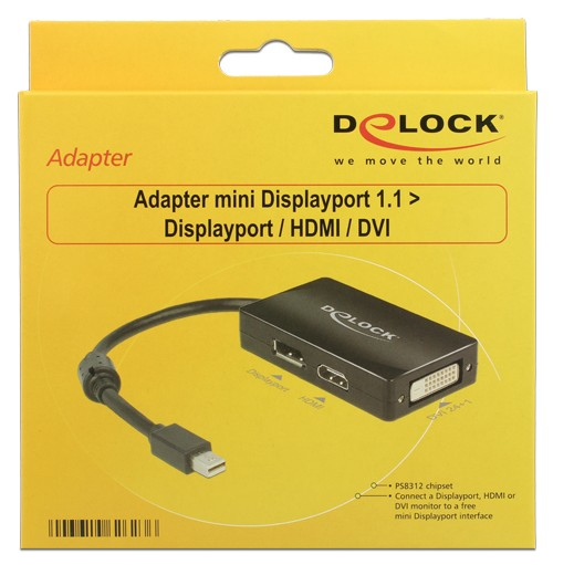 Delock DisplayPort-Adapter - Mini DisplayPort (M) bis DVI-D, HDMI Type A, DisplayPort (W) - 16 cm