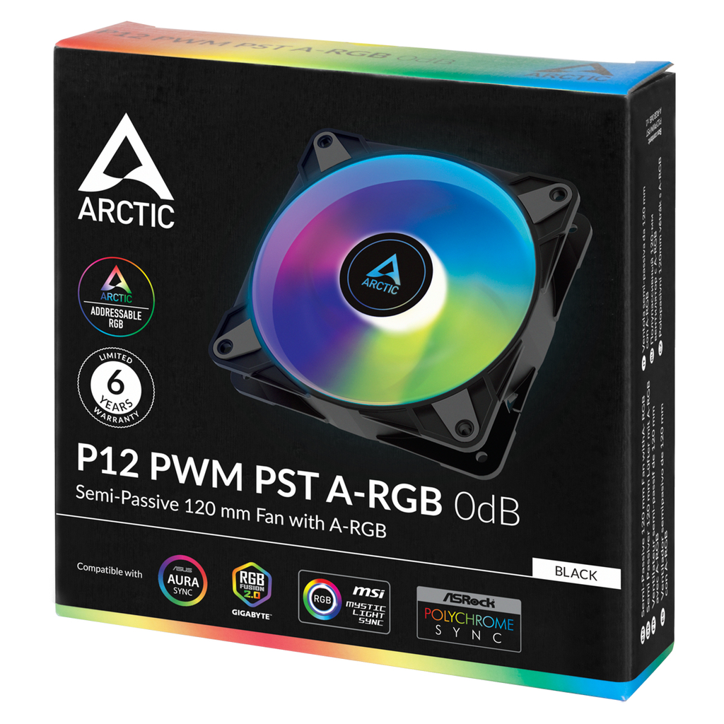 Arctic P12 PWM PST A-RGB 0dB Semi-Passiver 120 mm Gehäuselüfter mit digitalem A-RGB - Ventilator - 12 cm - 2000 RPM - 48,8 cfm - 82,91 m³/h - Schwarz - Weiß