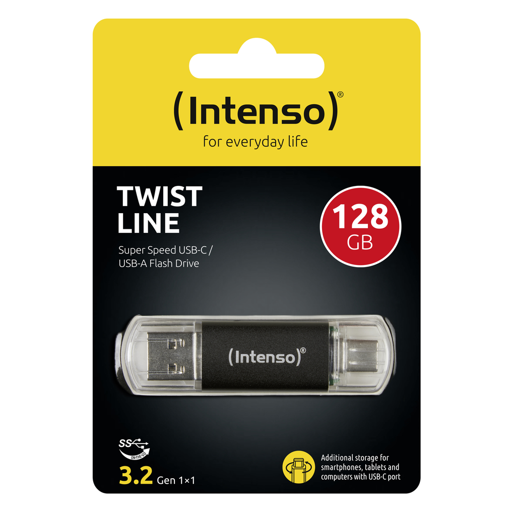 Intenso USB 128GB TWIST LINE bk 3.0| Interface USB 3.2 Gen 1 USB-C und USB-A