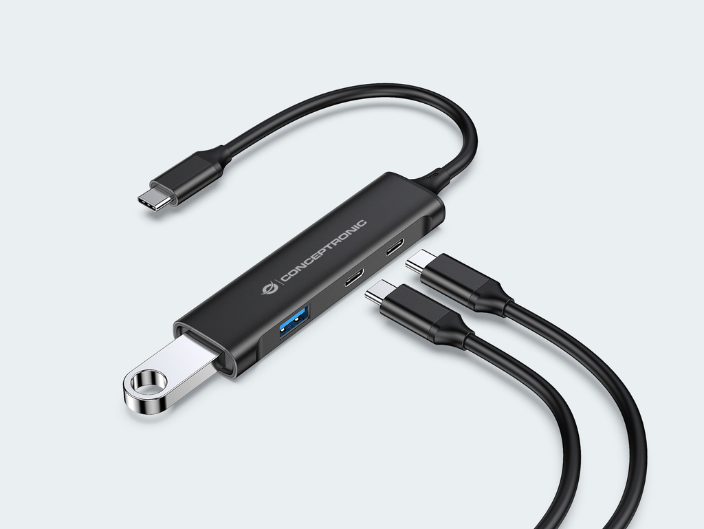Conceptronic USB-Hub 4-Port 3.0 ->2xUSB-C/A o.Netzteil sw - Hub