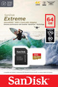 SanDisk Extreme microSDXC 64GB SD Adapter Action Cams and Drones 170MB/s 80MB/s A2 C10 V30 UHS-I U3