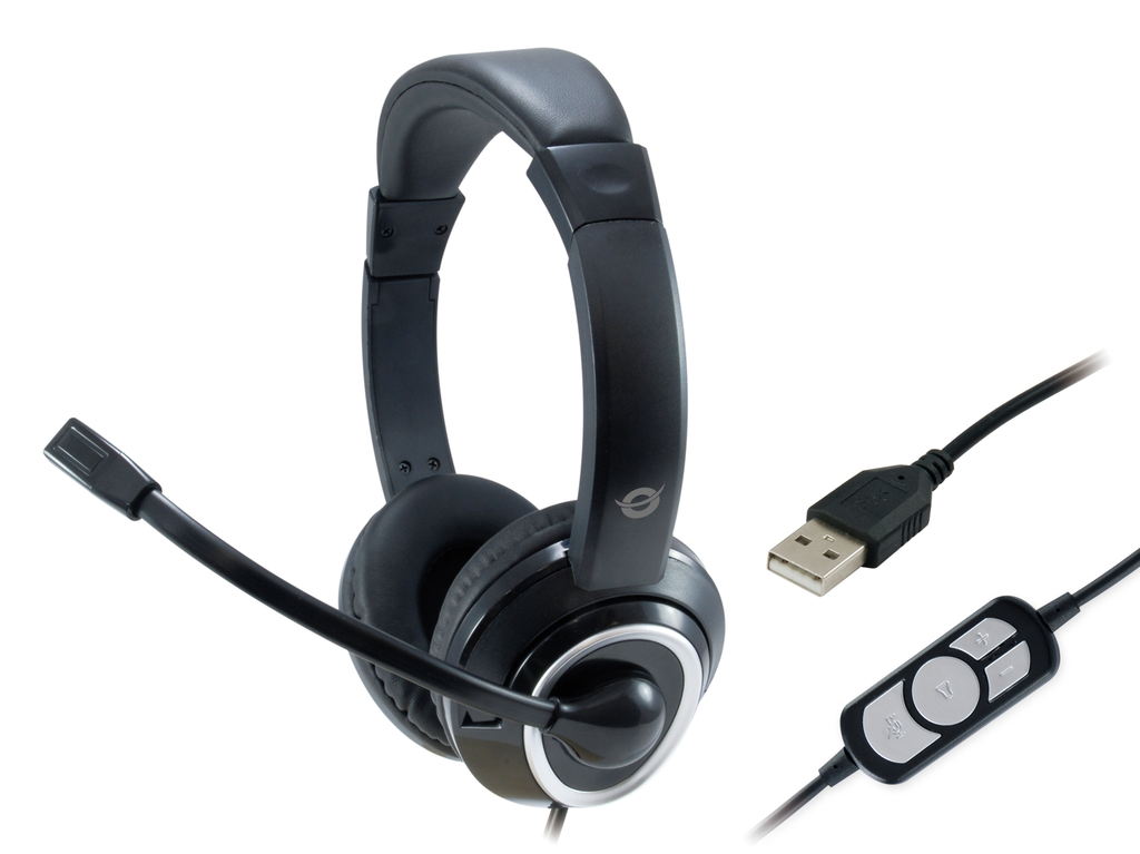 Conceptronic POLONA USB-Headset - Kopfhörer - Kopfband - Anrufe & Musik - Schwarz - Binaural - Lautstärke + - Lautsärke -