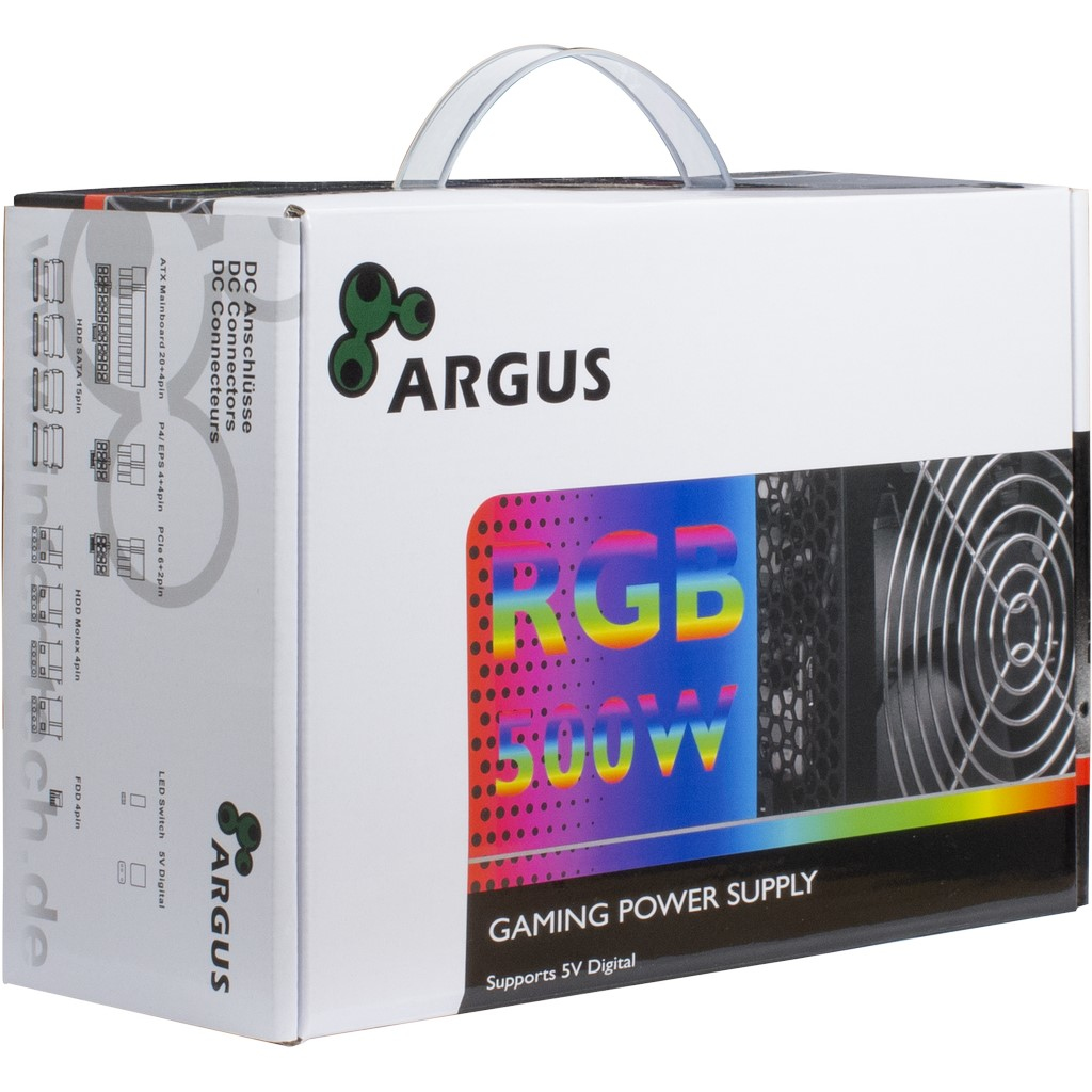 Inter-Tech Argus RGB-500W II - 500 W - 100 - 240 V - 50/60 Hz - 8 - 4 A - Aktiv - Überlastung - Überspannung - Kurzschluß