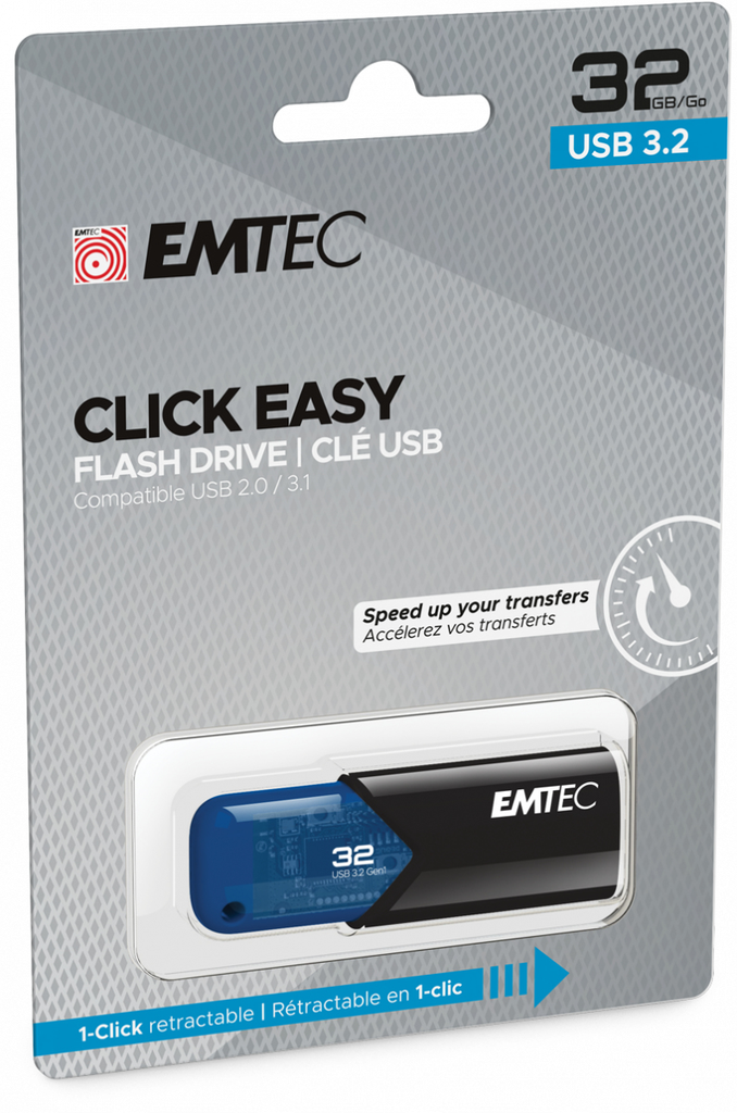 EMTEC USB-Stick 32 GB B110 USB 3.2 Click Easy Blue - Flash-Speicher - unsortiert