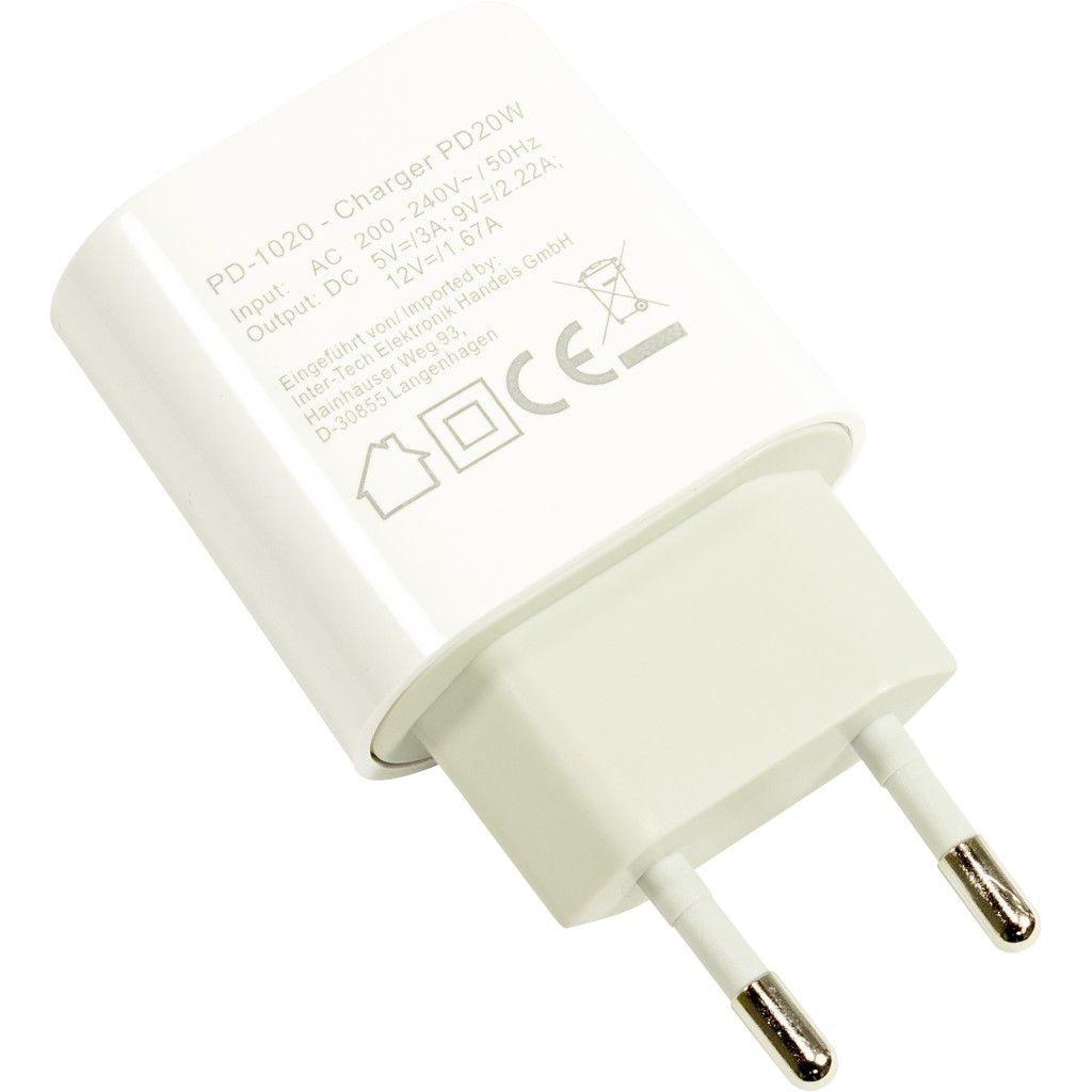 Inter-Tech PD-1020 USB C Charger 20W Schnellladefunktion unterstuetzt PD 3.0 und Quickcharge