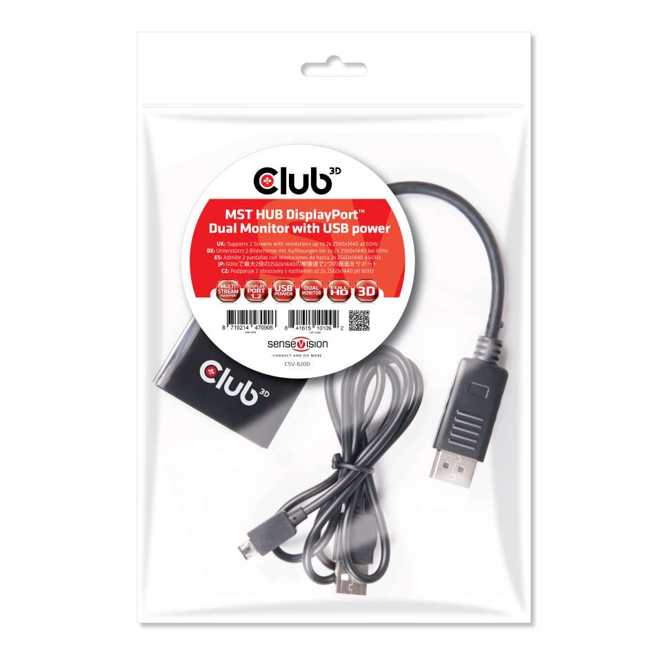 Club 3D Multi Stream Transport Hub DisplayPort 1.2 Dual Monitor USB Powered