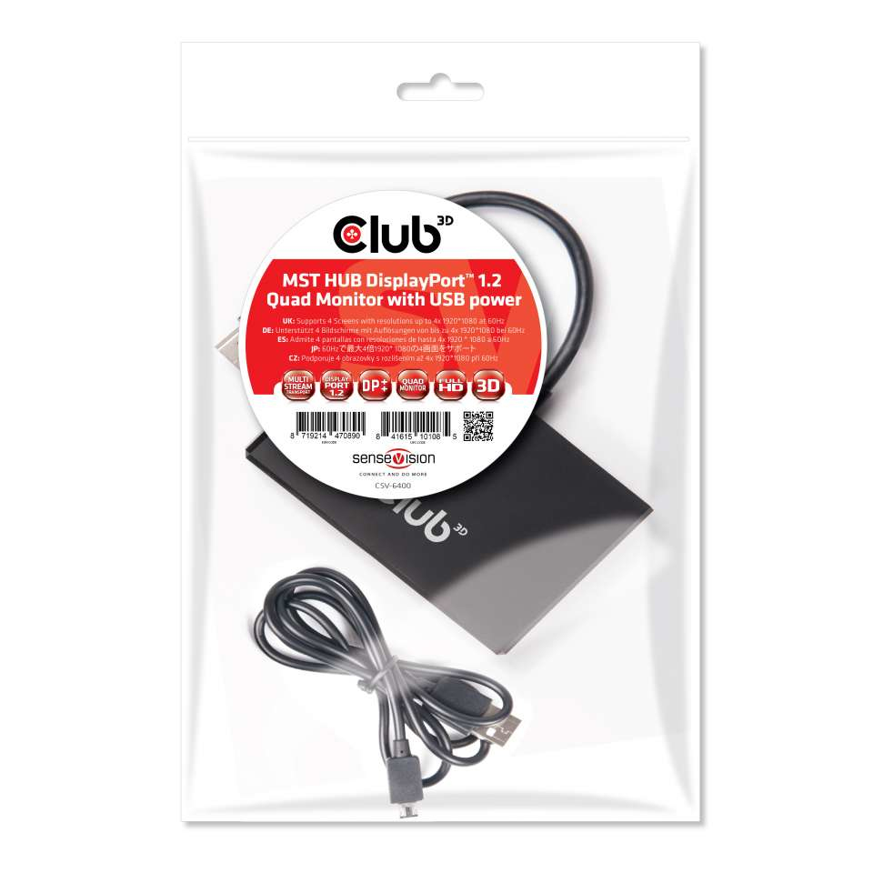 Club 3D Multi Stream Transport (MST) Hub DisplayPort 1.2 Quad Monitor USB Powered