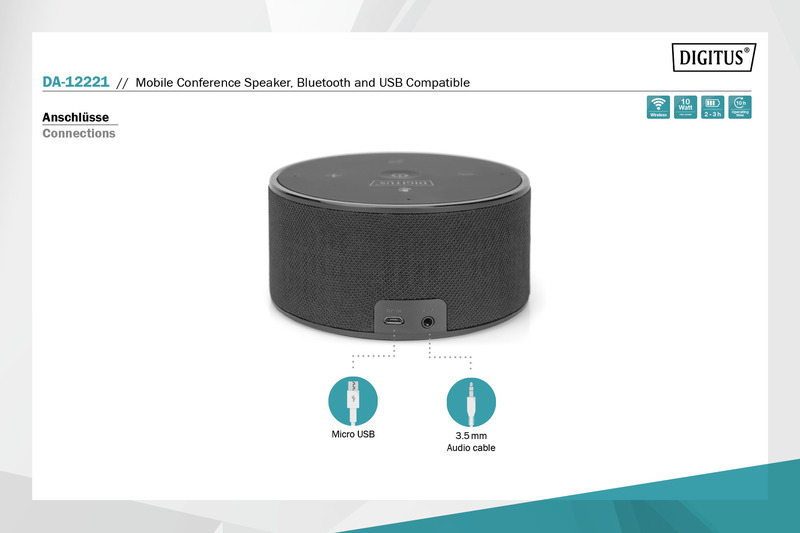 DIGITUS Mobiler Konferenz-Lautsprecher, Bluetooth und USB kompatibel