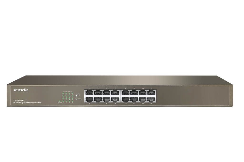 Tenda TEG1016G - Unmanaged - Gigabit Ethernet (10/100/1000) - Vollduplex - Rack-Einbau - 1U