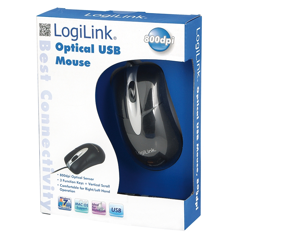 LogiLink Mouse optical USB - Optisch - USB Typ-A - 800 DPI - Schwarz