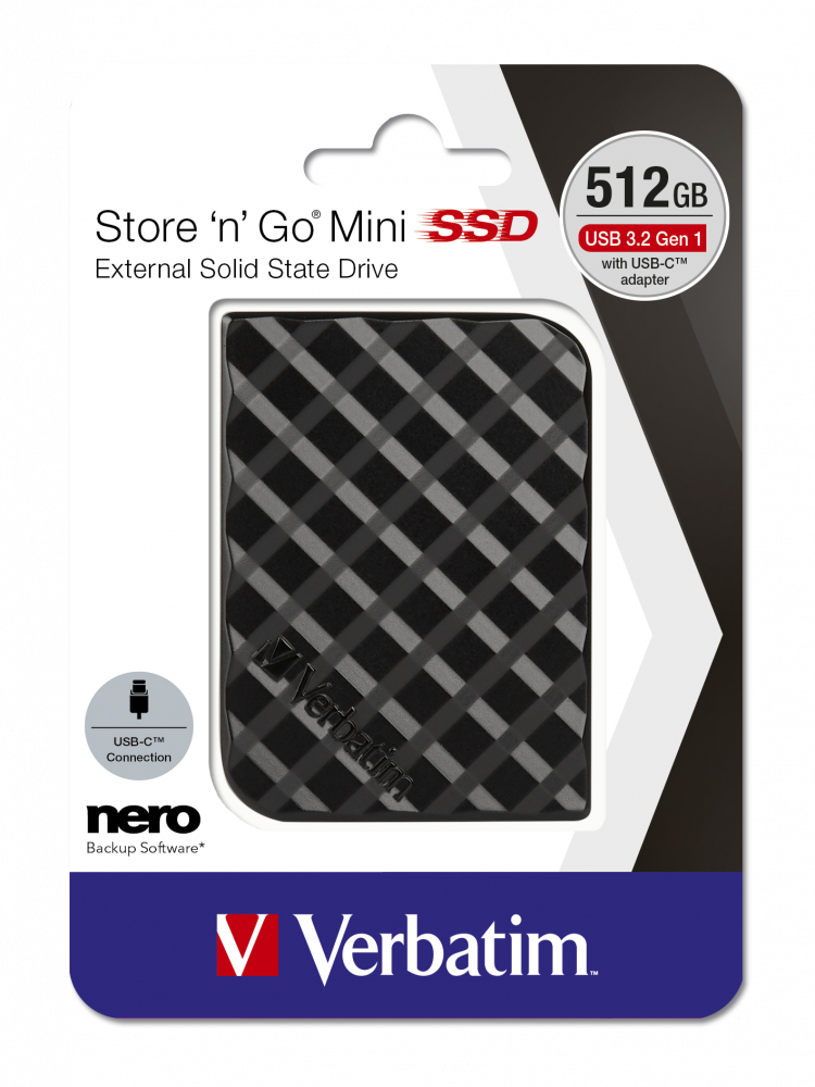 Verbatim Store 'n' Go Mini SSD USB 3.2 Gen 1 512 GB Schwarz - 512 GB - Micro-USB B - 3.2 Gen 1 (3.1 Gen 1) - Schwarz