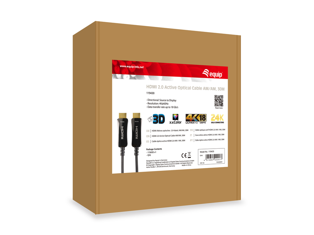 Equip 119430 - 30 m - HDMI Typ A (Standard) - HDMI Typ A (Standard) - 3D - 18 Gbit/s - Schwarz