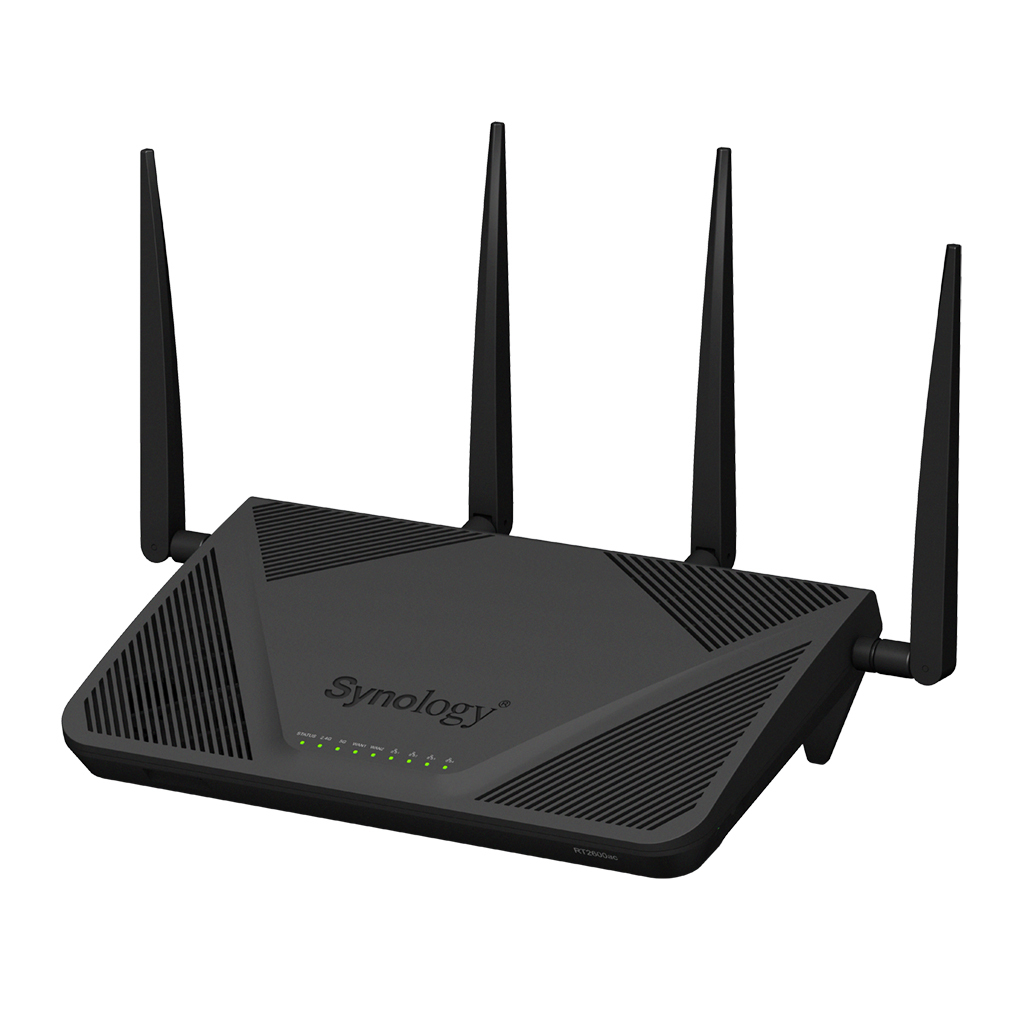 Synology RT2600AC - Wi-Fi 4 (802.11n) - Dual-Band (2,4 GHz/5 GHz) - Eingebauter Ethernet-Anschluss - Schwarz - Tabletop-Router