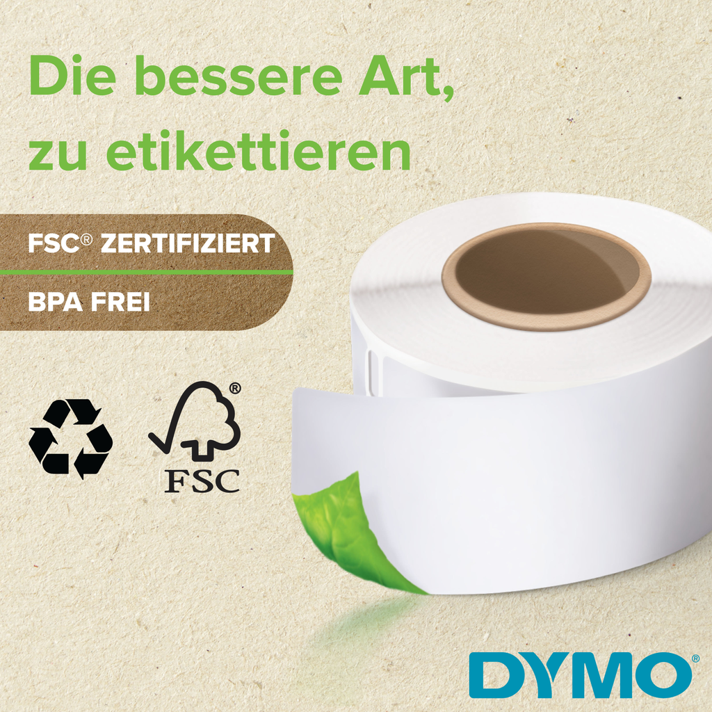 Dymo Durable - Weiß - Selbstklebendes Druckeretikett - Polypropylen (PP) - Universal - LabelWriter Wireless - 4XL - SE450 - 450 Twin Turbo - 450 Turbo - 450 - 400 Twin Turbo - 400 Turbo - 400,... - 2,5 cm