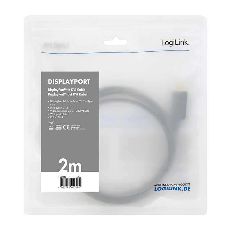LogiLink CV0130 - 1 m - DisplayPort - DVI - Männlich - Männlich - Gold