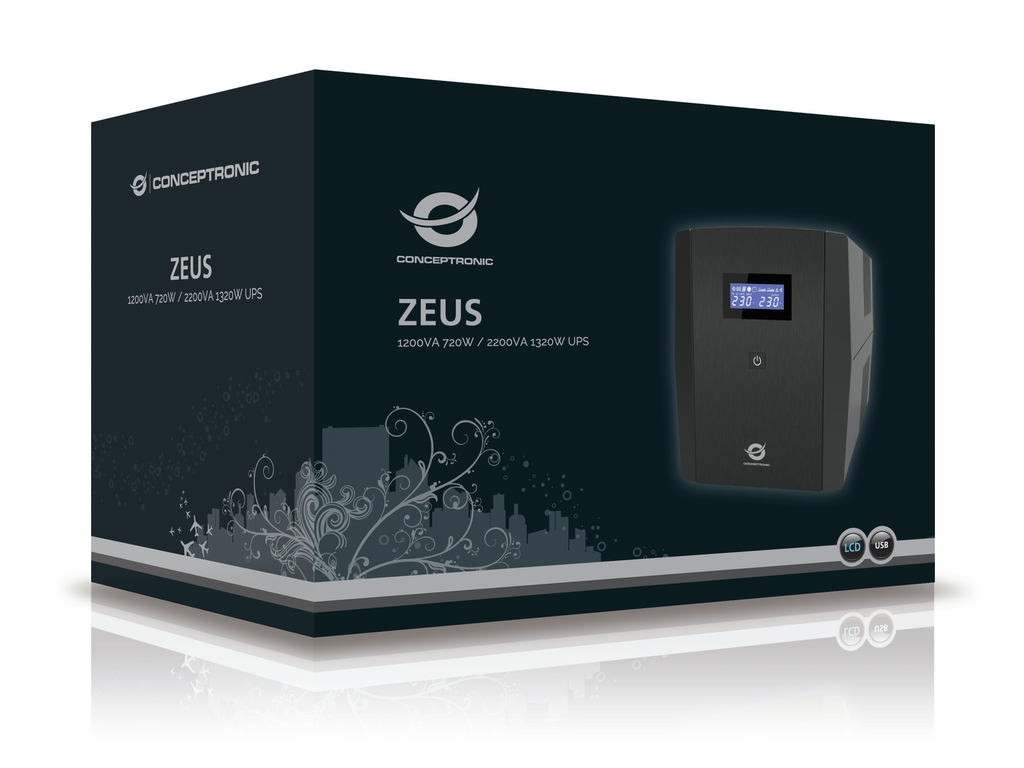 Conceptronic ZEUS 2200VA 1320W USV - IEC + schuko - Line-Interaktiv - 2200 VA - 1320 W - 220 V - 240 V - 220 V