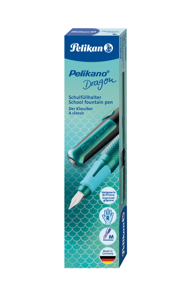 Pelikan Pelikano Dragon - Grün - Kartuschenfüllsystem - Blau - Edelstahl - Medium - Rechtshändig