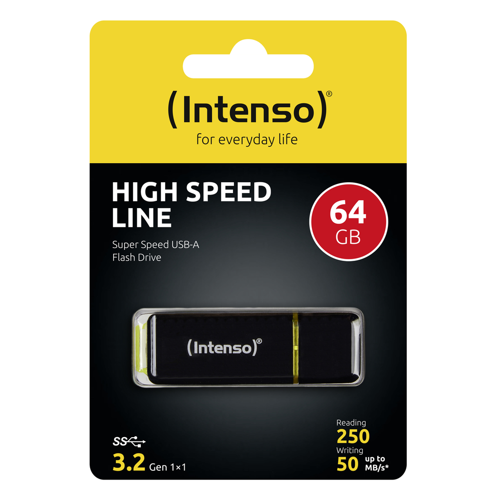 Intenso High Speed Line - 64 GB - USB Typ-A - 3.2 Gen 2 (3.1 Gen 2) - 250 MB/s - Kappe - Schwarz - Gelb