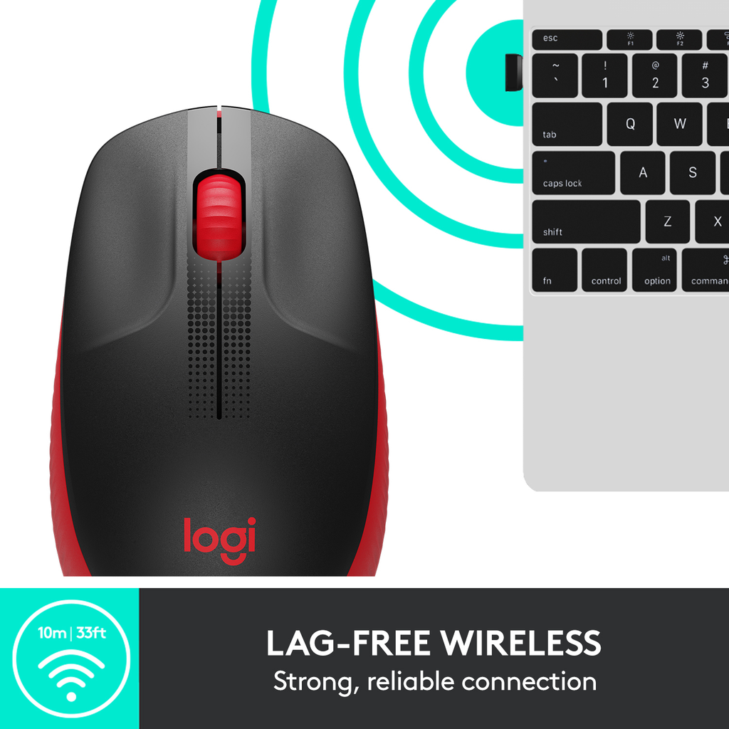 Logitech M191 - Beidhändig - Optisch - RF Wireless - 1000 DPI - Schwarz - Rot