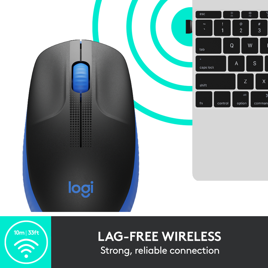 Logitech M191 - Beidhändig - Optisch - RF Wireless - 1000 DPI - Schwarz - Blau