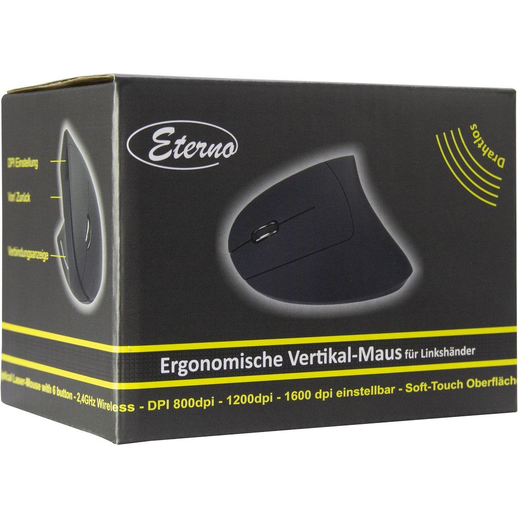 Inter-Tech KM-206L - Beidhändig - Vertikale Ausführung - Optisch - RF Wireless - 1600 DPI - Schwarz - Weiß