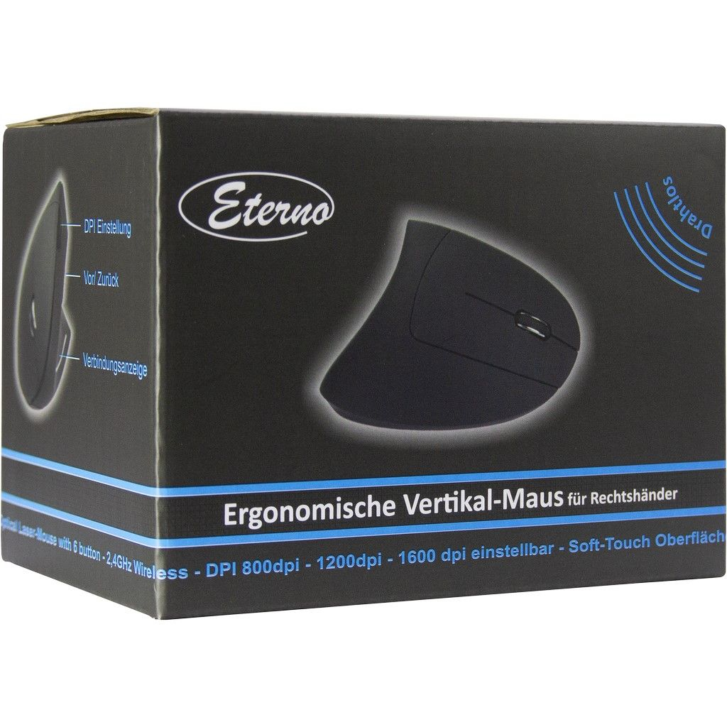 Inter-Tech KM-206R - Beidhändig - Vertikale Ausführung - Optisch - RF Wireless - 1600 DPI - Schwarz