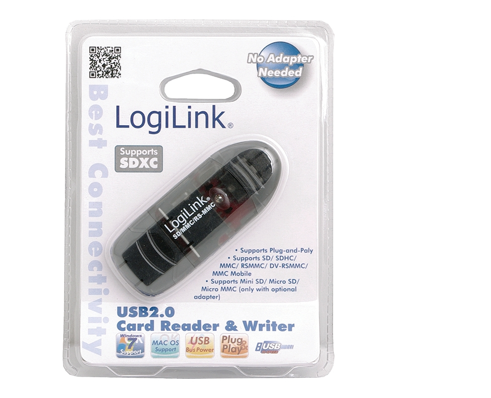 LogiLink Cardreader USB 2.0 Stick external for SD/MMC - Schwarz - 480 Mbit/s - USB 2.0