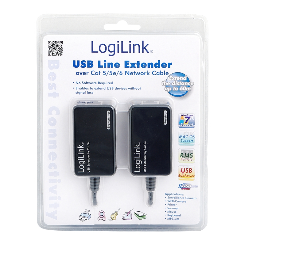 LogiLink Line Extender USB via CAT5/6 - Schwarz - 0,3 m