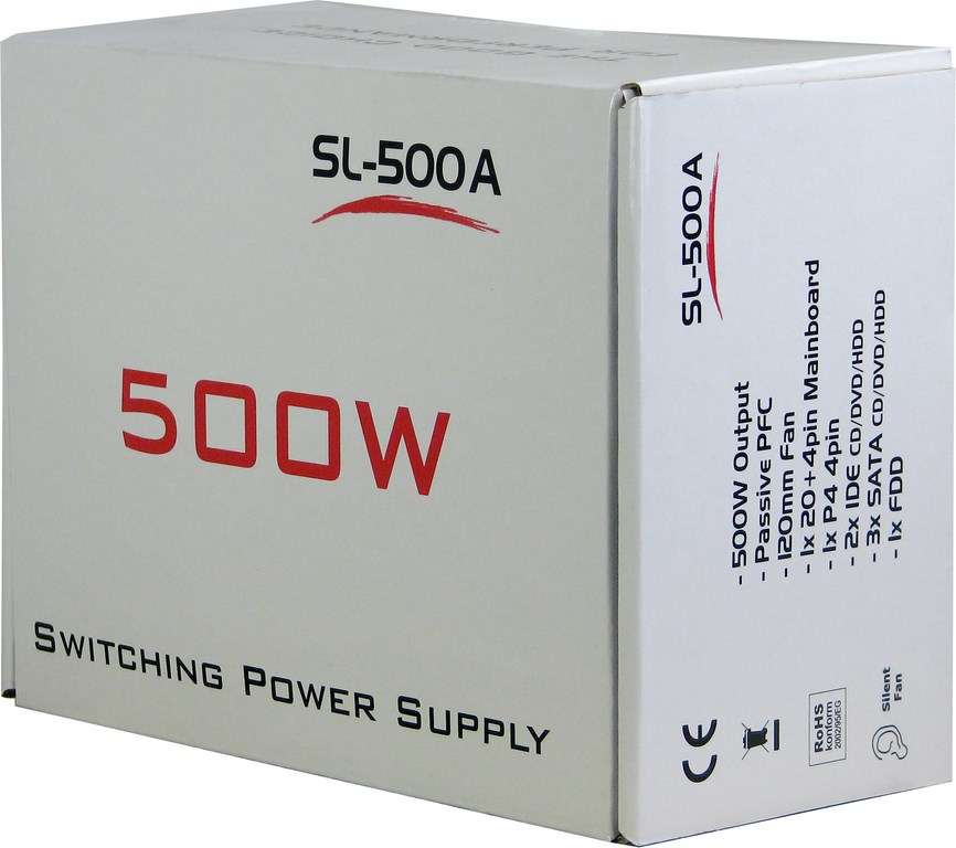 Inter-Tech SL-500A - 500 W - 230 V - 60 Hz - +12V,+3.3V,+5V,+5Vsb,-12V - Passiv - 220 W