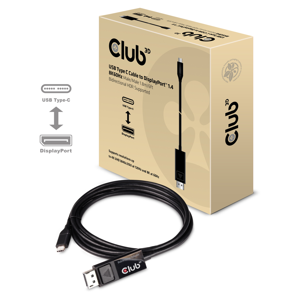 Club 3D USB 3.1 Typ C Kabel auf Displayport 1.4 UHD Adapter